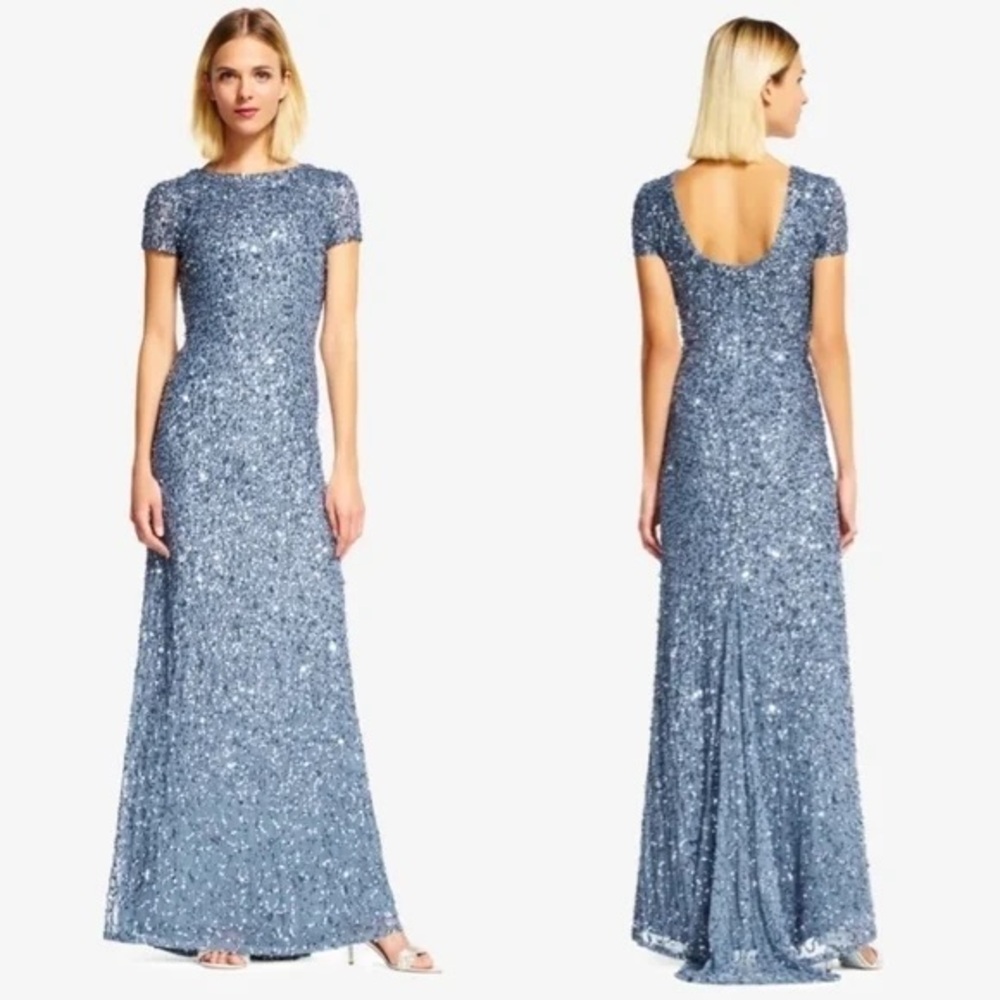 NWT ADRIANNA PAPELL WOMEN' CAP-SLEEVE SEQUIN EVENING GOWN - DUSK - SIZE 20